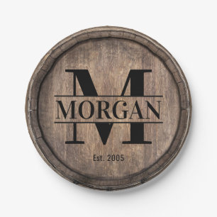 Monogramm erste Vintage Familienname Imitate Holz Pappteller