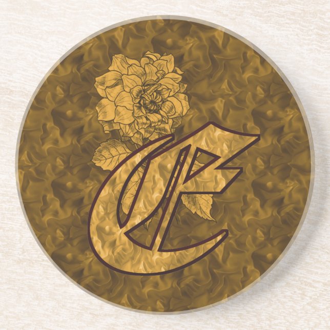 Monogramm erster E Gold Peony Drink Untersetzer (Vorne)