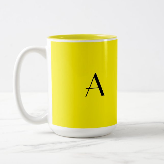 Monogramm erstes farbiges, hellgelbes Cooles Gesch Zweifarbige Tasse (Links)