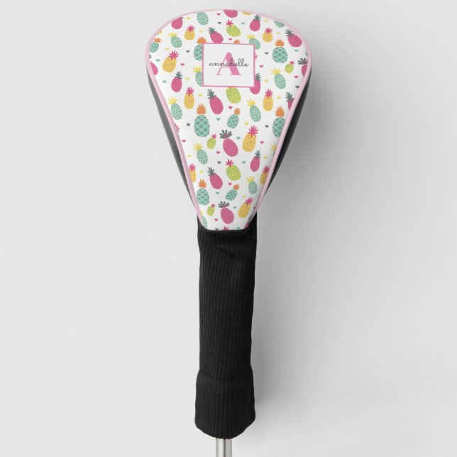 Monogramm erstes Muster tropischer Früchteananas Golf Headcover (Vorderseite)