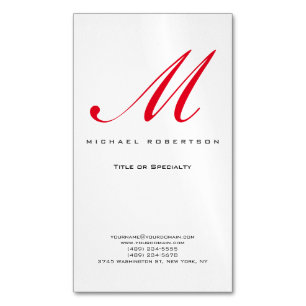 Monogramm Erstweises Weißes Rotes Minimalistisch Magnetische Visitenkarte
