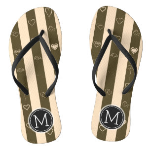 Monogramm Esel Braun Streifen Modernes Herz Muster Flip Flops