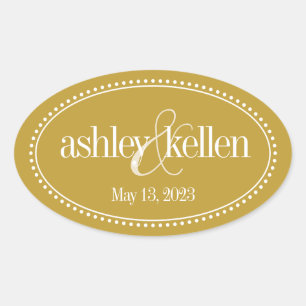 Monogramm-Etikett, Gold, Caroline-Hochzeit Ovaler Aufkleber