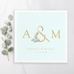 Monogramm, Eukalyptus Ampersand, Blau und Gold Serviette