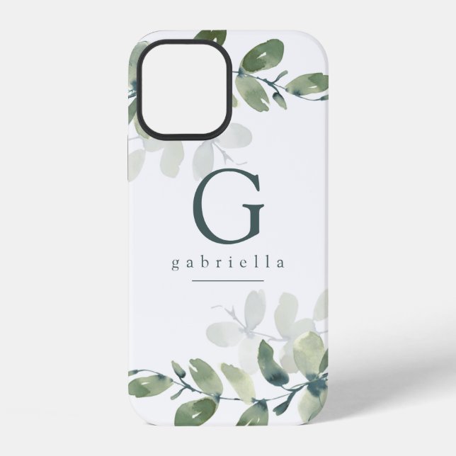 Monogramm Eukalyptus Botanik  iPhone 12 Hülle (Rückseite)