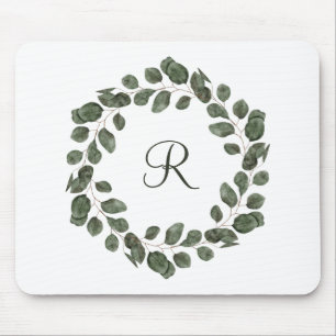 Monogramm Eukalyptusblätter Elegant Modern Mousepad