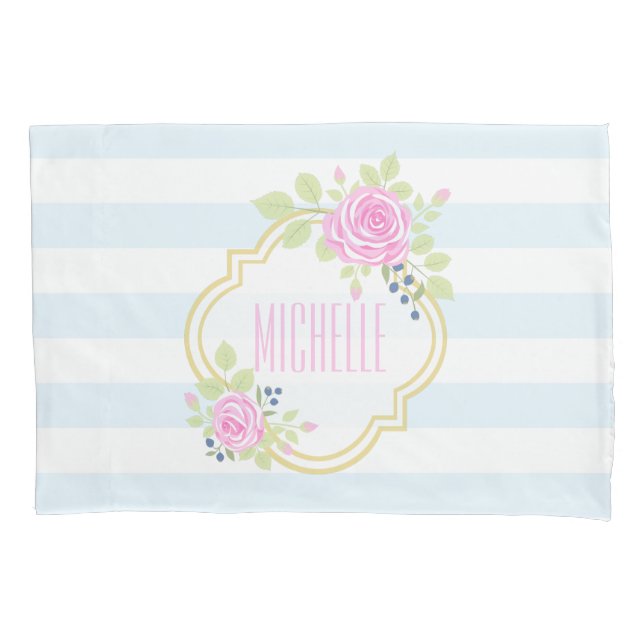Monogramm Extravagant rosa Rosenpillowcase, Standa Kissenbezug (Vorderseite)