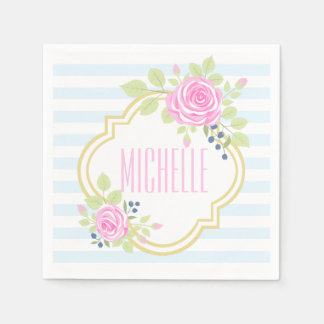 Monogramm Extravagante Rose Blueberepapier Napkins Serviette