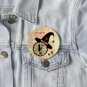 Monogramm F Halloween Sky Hexenspinnen Name Button