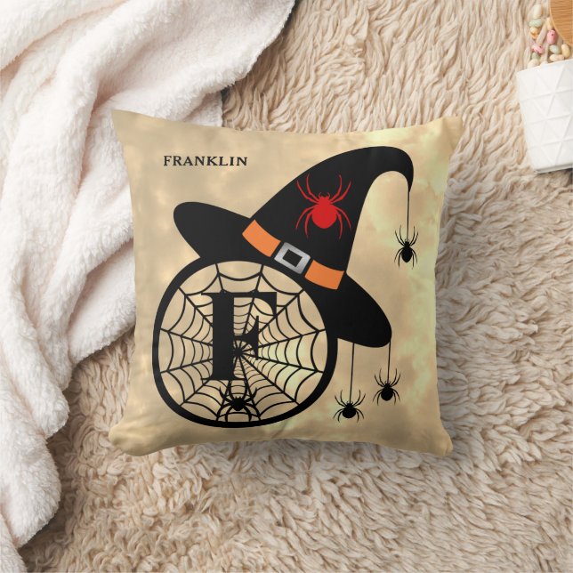 Monogramm F Halloween Sky Hexenspinnen Name Kissen (Decke)