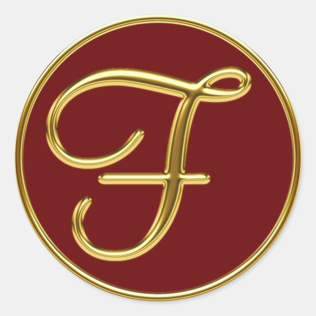 Monogramm F in 3D-Gold Runder Aufkleber (Vorderseite)