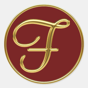 Monogramm F in 3D-Gold Runder Aufkleber