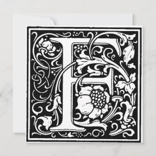 Monogramm F Initial Black and White Floral Pattern
