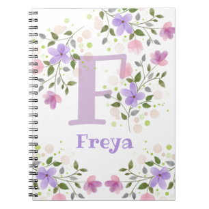 Monogramm F & Name Freya mit Blumen Notizblock