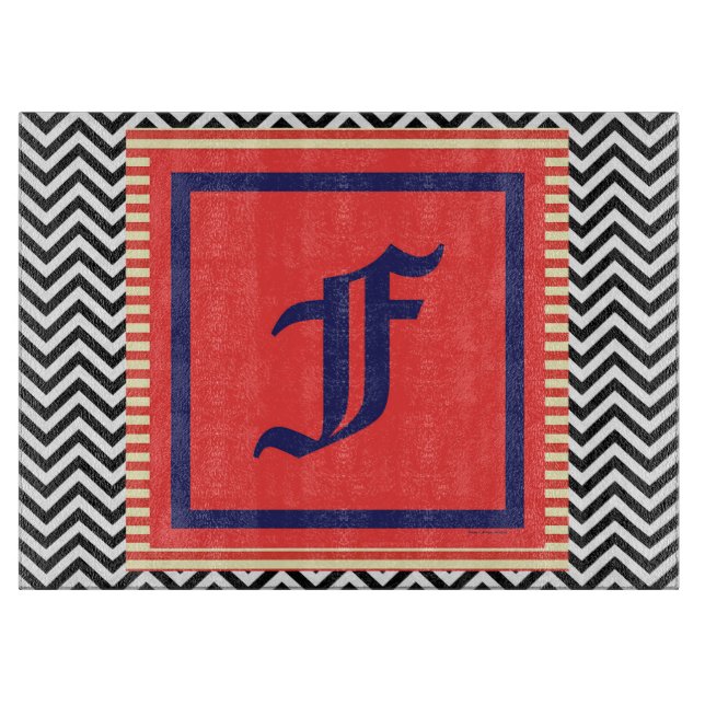 Monogramm F Temperglaster Schneidebrett (Vorderseite)
