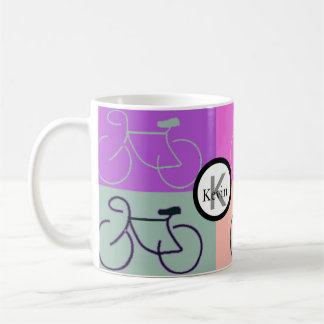 Monogramm-Fahrrad quadriert Lila, Pfirsich und Kaffeetasse
