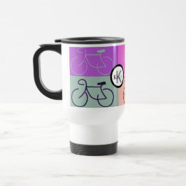Monogramm-Fahrrad quadriert Lila, Pfirsich und Reisebecher