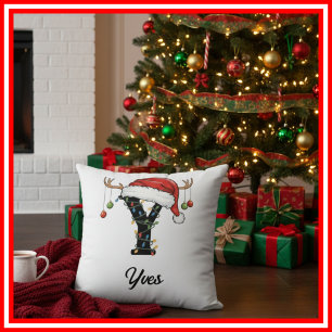 Monogramm Familie Weihnachten Geweih Santa Hut Kissen