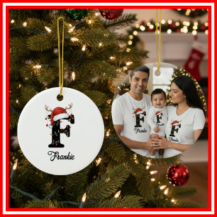 Monogramm Familien-Weihnachten Geweih Weihnachtsma Keramik Ornament