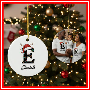 Monogramm Familien-Weihnachten Geweih Weihnachtsma Keramik Ornament