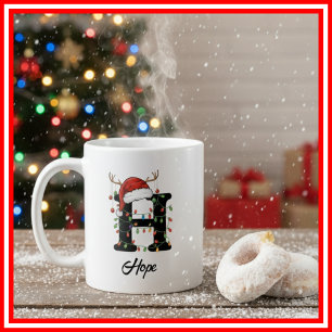 Monogramm-Familien-Weihnachts-Geweih-Santa-Hut-FOT Kaffeetasse