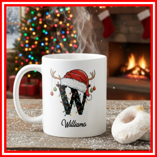 Monogramm-Familien-Weihnachts-Geweih-Santa-Hut-FOT Kaffeetasse