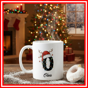 Monogramm-Familien-Weihnachts-Geweih-Santa-Hut-FOT Kaffeetasse