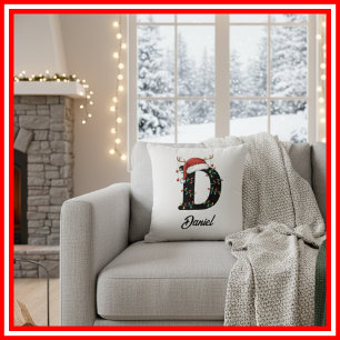 Monogramm Familien-Weihnachts-Geweih-Santa-Hut  Kissen