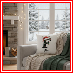 Monogramm Familien-Weihnachts-Geweih-Santa-Hut  Kissen
