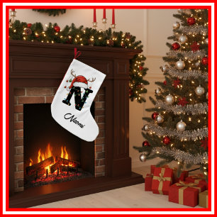 Monogramm Familien-Weihnachts-Geweih-Santa-Hut Kle Kleiner Weihnachtsstrumpf
