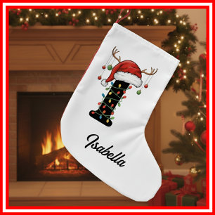 Monogramm Familien-Weihnachts-Geweih-Santa-Hut Kleiner Weihnachtsstrumpf
