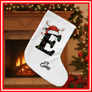 Monogramm Familien-Weihnachts-Geweih-Santa-Hut Kleiner Weihnachtsstrumpf