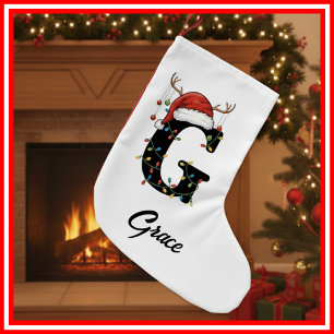 Monogramm Familien-Weihnachts-Geweih-Santa-Hut Kleiner Weihnachtsstrumpf
