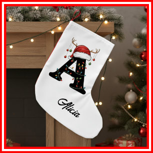 Monogramm Familien-Weihnachts-Geweih-Santa-Hut Kleiner Weihnachtsstrumpf