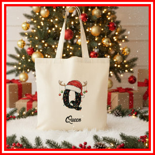 Monogramm-Familien-Weihnachts-Geweih-Santa-Hut-Tas Tragetasche