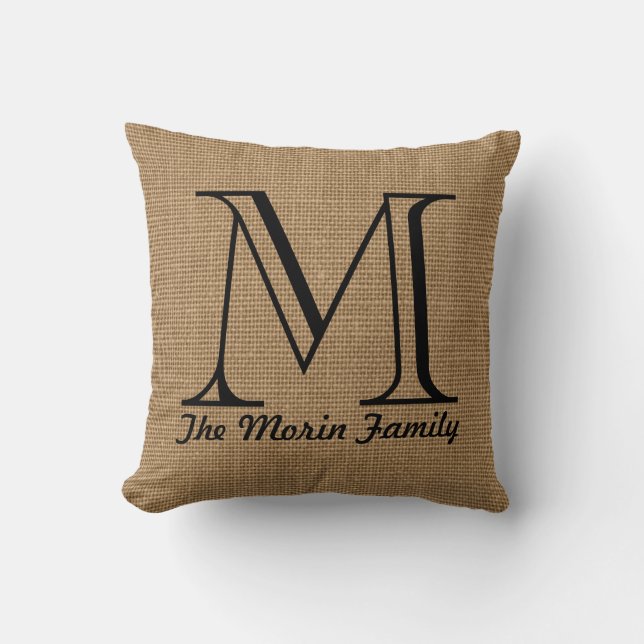 Monogramm-Familienname-Imitat-Leinwandthrow-Kissen Kissen (Vorderseite)