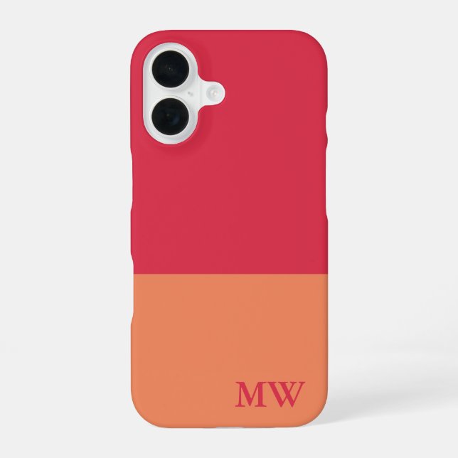Monogramm-Farbblock Dunkelrosa und Orange iPhone 16 Hülle (Rückseite)