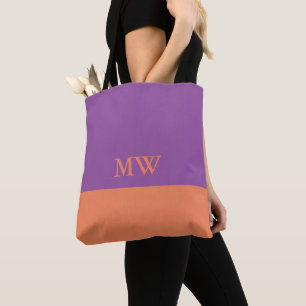 Monogramm Farbblock Totbeutel Lila und orange Tasche