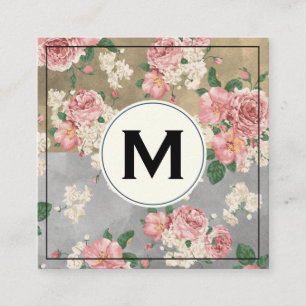 Monogramm-Farbblöcke Vintage-Blumenmuster Quadratische Visitenkarte