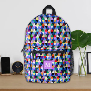 Monogramm farbenfrohes geometrisches Muster Rucksa Bedruckter Rucksack