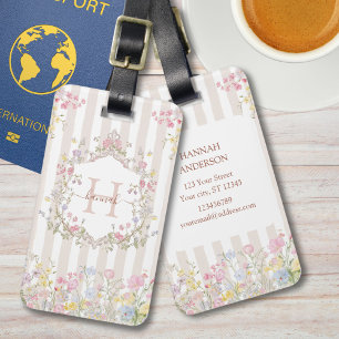 Monogramm Farbige Blumen-Rokokokunst-Streifen Gepäckanhänger