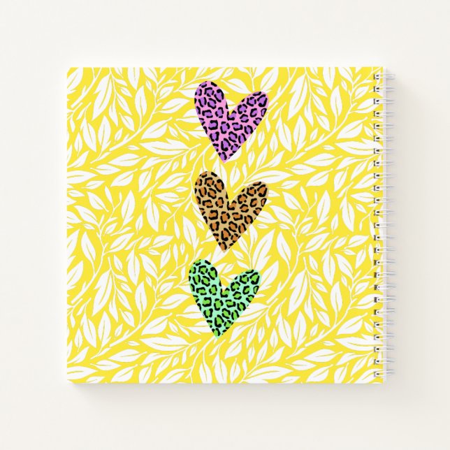 Monogramm Farbige Botanik mit Herz Rosa Blau Notizbuch (Rückseite)