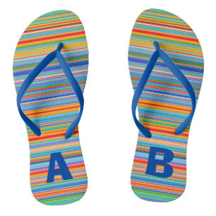 Monogramm farbige mehrfarbige Streifen Flip Flops