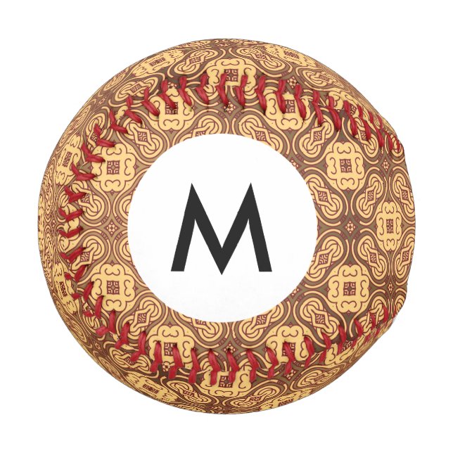 Monogramm Farbige Retro-Muster Hintergrund Baseball (Vorderseite Links)