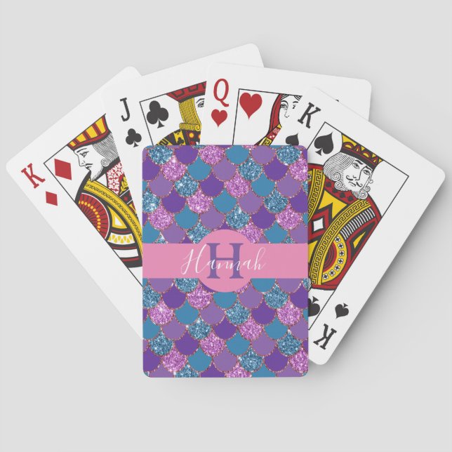 Monogramm/farbiger Mermaid-Glitzer Spielkarten (Rückseite)