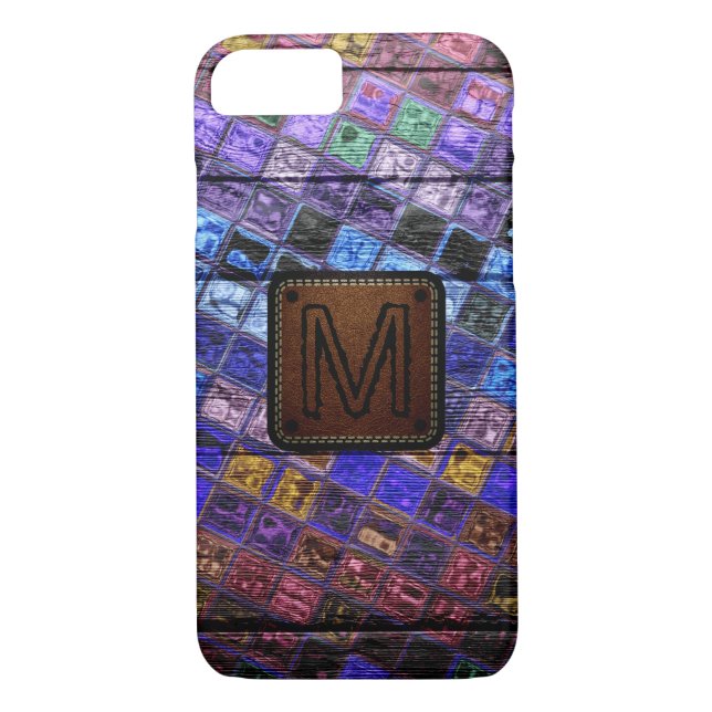 Monogramm farbiges Mosaikmuster Holzschau #17 Case-Mate iPhone Hülle (Rückseite)