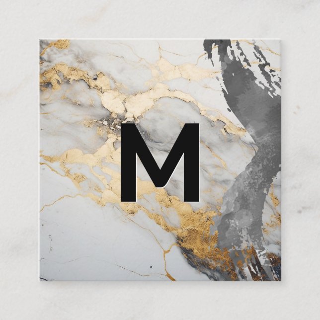 Monogramm-Farbpinsel | Goldmarmor Quadratische Visitenkarte (Vorderseite)