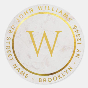 Monogramm Faux-Gold-Marmor kreisförmige Rücksendea Runder Aufkleber
