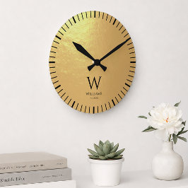 Monogramm Faux Goldfolie Schwarz Anfangsbuchstabe  Runde Wanduhr