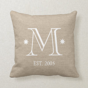 Monogramm Faux Leinen Jute rustikale elegante Anfa Kissen